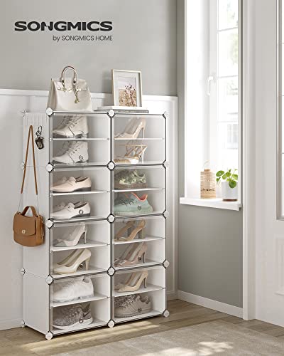 Étagère à Chaussures SONGMICS LPC034W01, 8 Compartiments Modulables, Blanc, avec Porte et Cadre en Acier