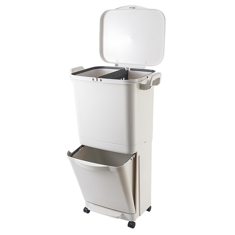 Poubelle de Tri Sélectif Kitchen Move 45L Valoris à Pédale avec Roulettes et Poignée - Double Compartiment 30L + 15L