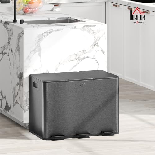 HOMCOM Poubelle cuisine 3 x 20L Tri sélectif avec Pédale et Couvercle à Fermeture En Douceur