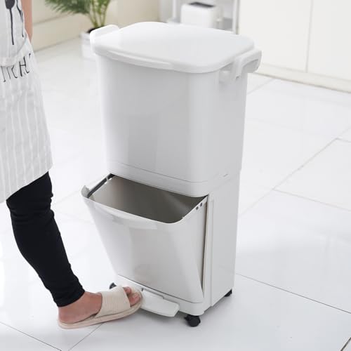 Poubelle de Tri Sélectif Kitchen Move 45L Valoris à Pédale avec Roulettes et Poignée - Double Compartiment 30L + 15L