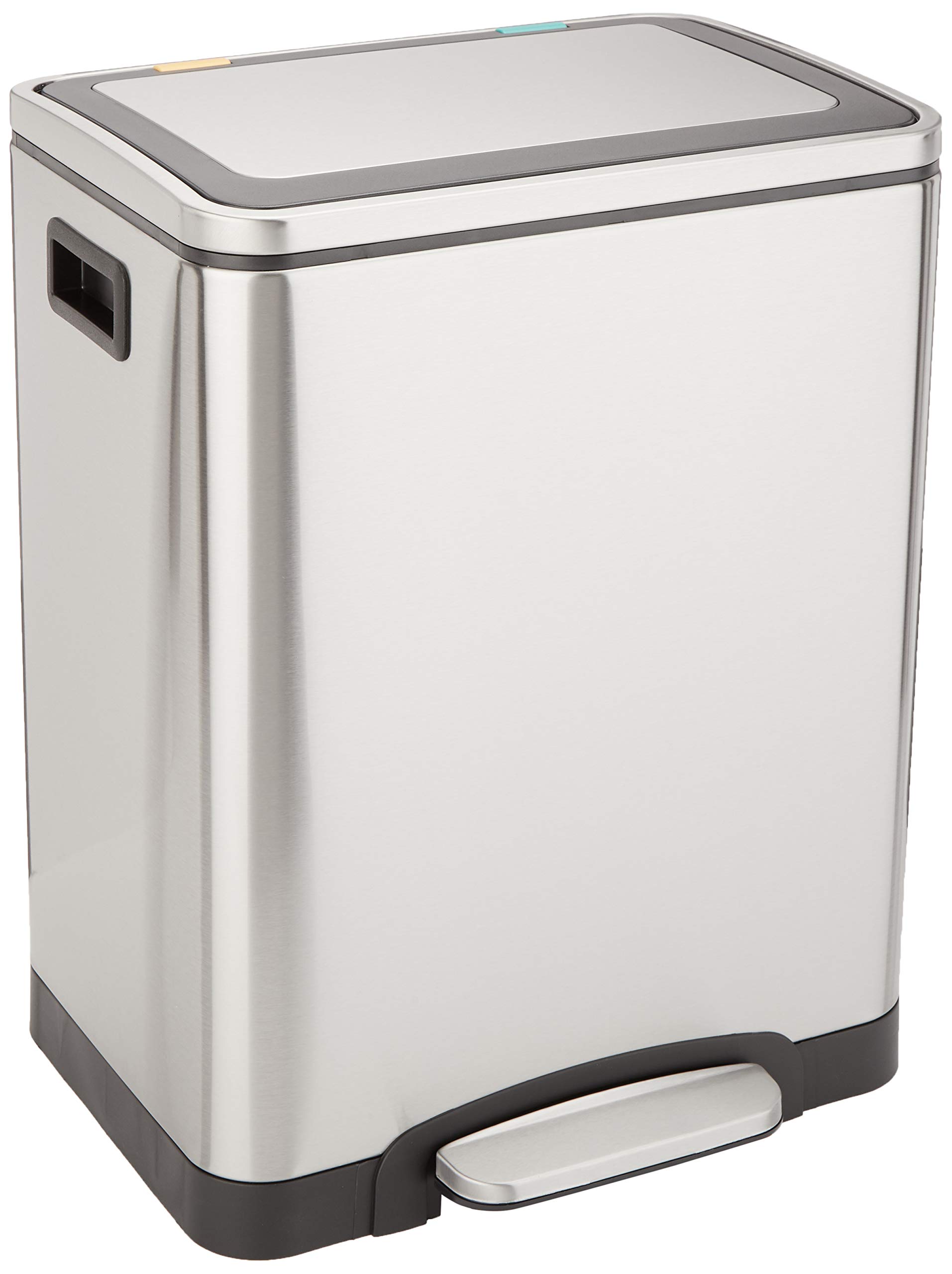Amazon Basics Poubelle 30L en acier inoxydable avec deux compartiments et pédale – fermeture amortie avec couvercle, pou