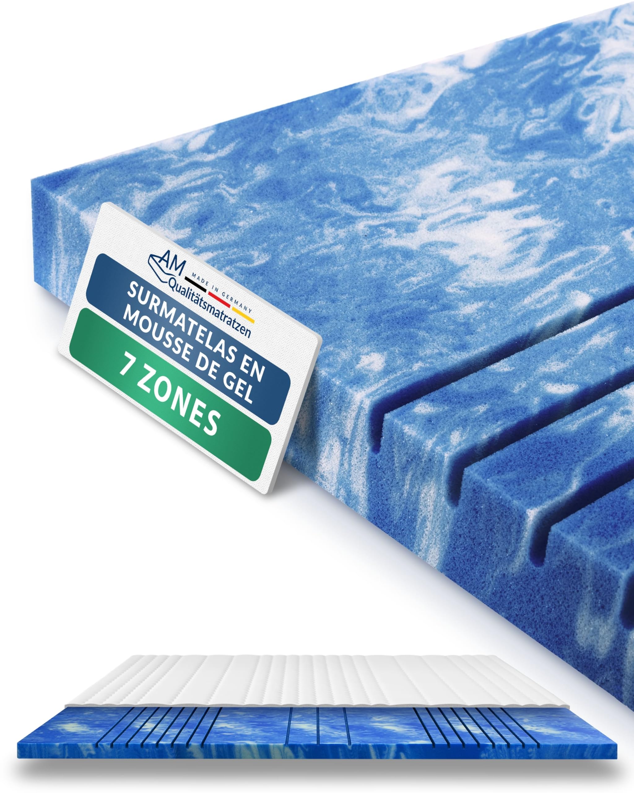 Surmatelas Mémoire de forme 8 cm - Épais et Moelleux - Housse Respirante - 7 Zones de Support - Sommeil Confortable - 14